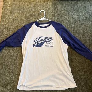 White & Blue Raglan + Baseball 3/4 tshirt